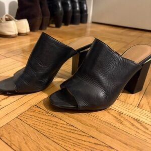 Calvin Klein Chic Black Leather Women's Heeled Mules